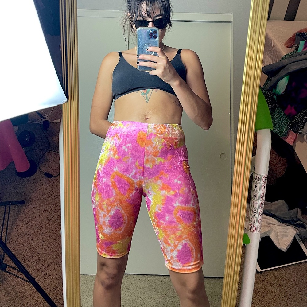Velvet Pink & Orange TieDie Biker Shorts Small